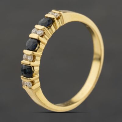 Pre-Owned 18ct Yellow Gold Sapphire & 0.12ct Brilliant Cut Diamond Half Eternity Ring 41482754