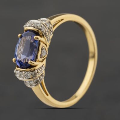 Pre-Owned 18ct Yellow Gold Tanzanite & 0.22ct Brilliant Cut Diamond Oval Dress Ring 41482756
