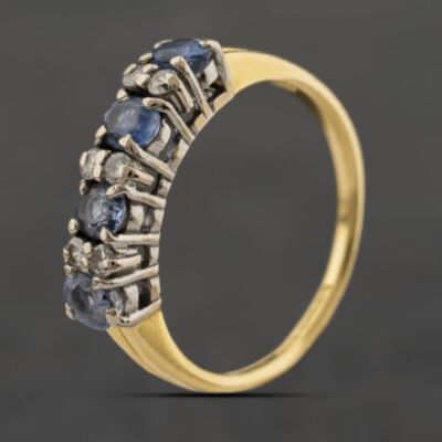 Pre-Owned 18ct Yellow Gold Sapphire & 0.18ct Brilliant Cut Diamond Half Eternity Ring 41482757