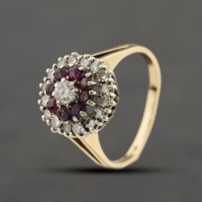 Pre-Owned 9ct Yellow Gold Ruby & 0.60ct Brilliant Cut Diamond Tiered Cluster Ring 41482760