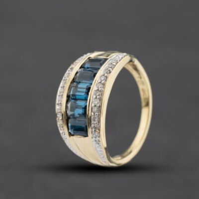 Pre-Owned 9ct Yellow Gold Blue Topaz Three Row Ring 41482761