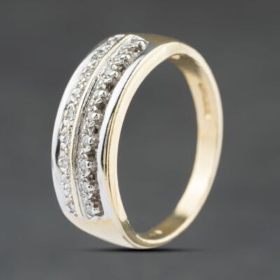 Pre-Owned 9ct Two Colour Gold 0.10ct Diamond Two Row Band Ring 41482821