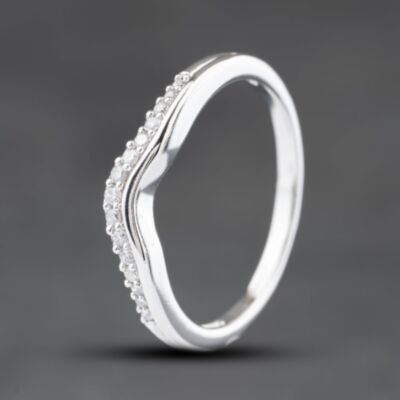 Pre-Owned 18ct White Gold 0.10ct Brilliant Cut Diamond Wishbone Ring 41482829