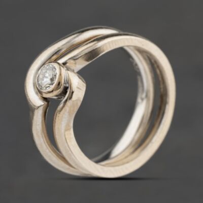 Pre-Owned 18ct White Gold 0.20ct Brilliant Cut Diamond Rubover Bridal Ring Set 41482917