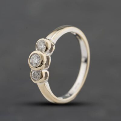 Pre-Owned 18ct White Gold 0.35ct Brilliant Cut Diamond Rubover Set Three Stone Ring 41483002