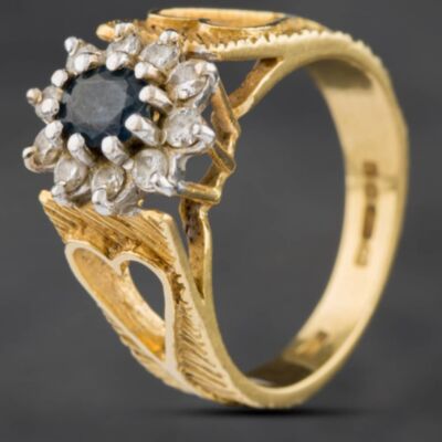 Pre-Owned 18ct Yellow Gold Sapphire & Brilliant Cut Diamond Heart Cluster Ring 4148349
