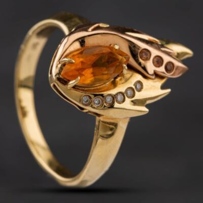 Pre-Owned 18ct Two Colour Gold Citrine, Diamond & Yellow Sapphire Clogau Firebird Patterned Ring 4148367