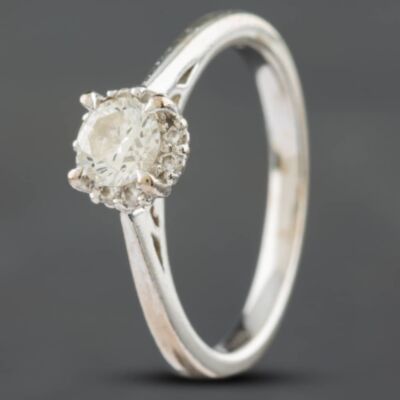 Pre-Owned 18ct White Gold 0.46ct Brilliant Cut Diamond Halo Ring 41482620