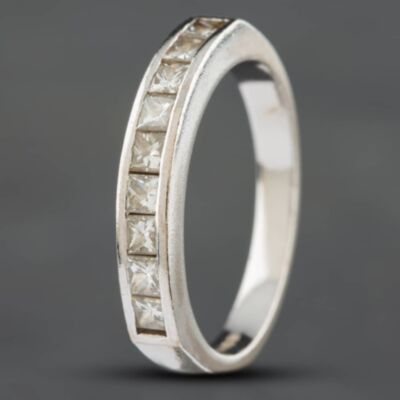 Pre-Owned 18ct White Gold 0.60ct Princess Cut Diamond Half Eternity Ring 4148581129