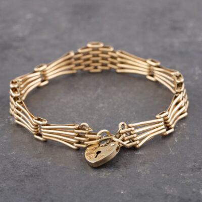 Pre-Owned 9ct Yellow Gold Fan Design 5 Bar 7.5 Inch Gate Bracelet 41531073