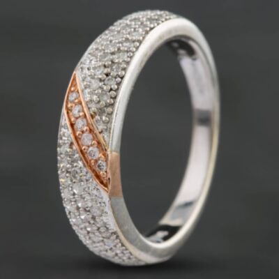 Pre-Owned 9ct Two Colour Gold Diamond Band Three Row Ring 4158001161