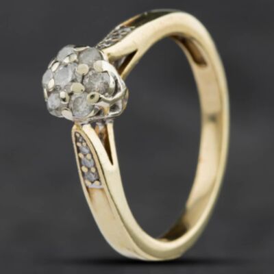 Pre-Owned 9ct Yellow Gold 0.33ct Brilliant Cut Diamond Cluster Ring 4158717
