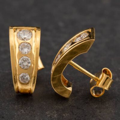 Pre-Owned 18ct Yellow Gold 1.25ct Brilliant Cut Half Hoop Earrings 4165082