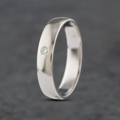 Pre-Owned 14ct White Gold Brilliant Cut Diamond Set Court Shape Matt Textured 5mm Wedding Ring 41871357