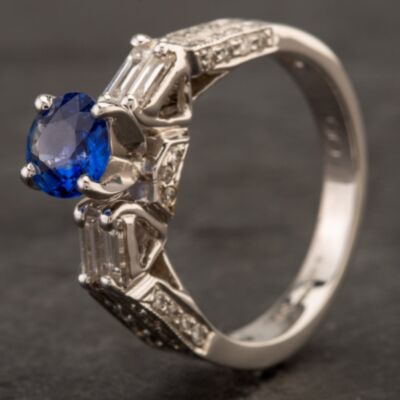 Pre-Owned 14ct White Gold Sapphire & 0.60ct Diamond Fancy Ring 4232019