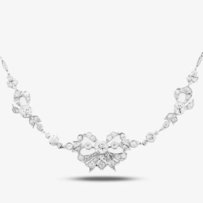 Pre-Owned Niessing Platinum 16 Inch Diamond Set Bow Necklace 4304699