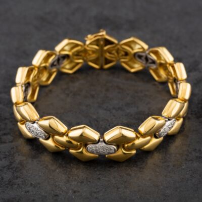 Pre-Owned 18ct Two Colour Gold 1.00ct Brilliant Cut Diamond Pave Set Fancy 7 Inch Bracelet 4307043