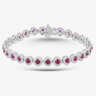 Pre-Owned 14ct White Gold 4.75ct Ruby & 3.00ct Brilliant Cut Diamond Cluster 7.5 Inch Bracelet 43071006