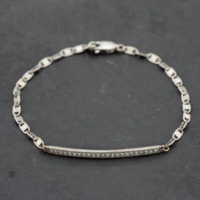 Pre-Owned 14ct White Gold 0.32ct Brilliant Cut Diamond Bar 7 Inch Identity Bracelet 43071014