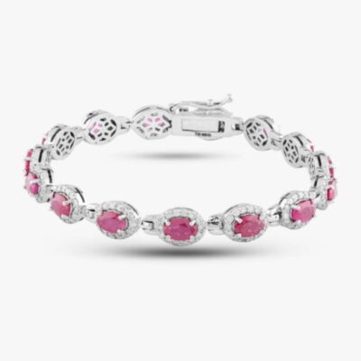 Pre-Owned 14ct White Gold 6.04ct Ruby & 2.03ct Brilliant Cut Diamond Multi Cluster Bracelet 4307155126