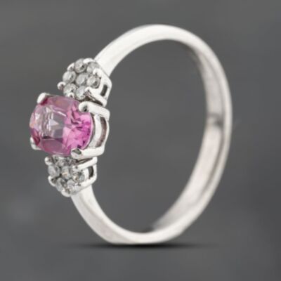 Pre-Owned 9ct White Gold 0.75ct Pink Topaz & 0.20ct Brilliant Cut Diamond Cluster Ring 43091028