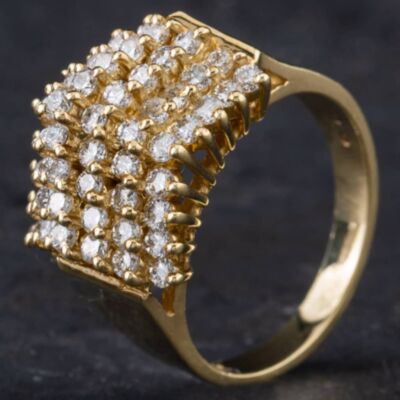 Pre-Owned 14ct Yellow Gold 0.60ct Brilliant Cut Diamond Seven Row Pyramid Design Cluster Ring 4312015