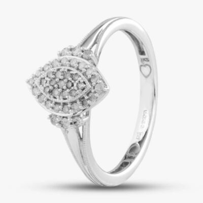 Pre-Owned 9ct White Gold 0.20ct Brilliant Cut Diamond Marquise Cluster Ring 431202146