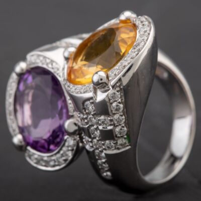 Pre-Owned 18ct White Gold Citrine and Amethyst Twist Diamond Ring 4312024