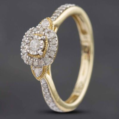 Pre-Owned 9ct Yellow Gold 0.17ct Brilliant Cut Diamond Cluster Ring 431202651