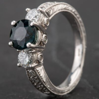 Pre-Owned Platinum Diamond and Sapphire Fancy 3 Stone Ring 4312039