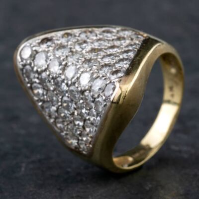 Pre-Owned 9ct Yellow Gold Brilliant Cut Diamond Multi Row Pyramid Design Pave Set Fancy Ring 4312062