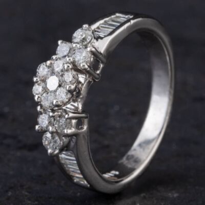 Pre-Owned 14ct White Gold 1.15ct Diamond Shoulders Cluster Ring 4312068