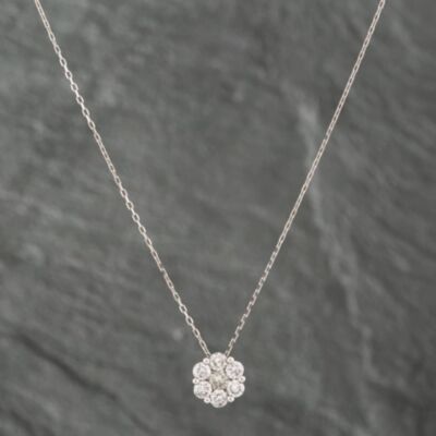 Pre-Owned 18ct White Gold 1.08ct Brilliant Cut Diamond Cluster Pendant & 16-18 Inch Trace Chain 43121024