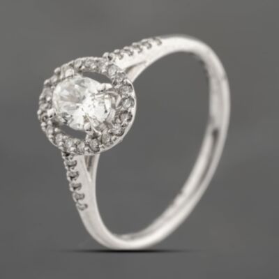 Pre-Owned 18ct White Gold 0.56ct Diamond Oval Halo Cluster Ring 43121247