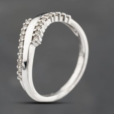 Pre-Owned 9ct White Gold 0.20ct Brilliant Cut Diamond Wave Dress Ring 43121312