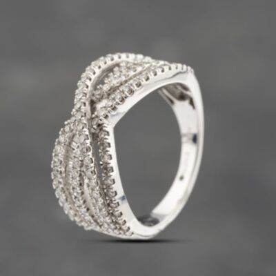 Pre-Owned 9ct White Gold 1.00ct Diamond 6 Row Crossover Ring 43121316