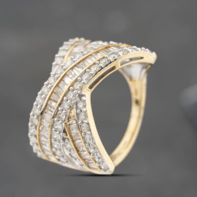 Pre-Owned 9ct Yellow Gold 2.00ct Diamond 6 Row Crossover Ring 43121320