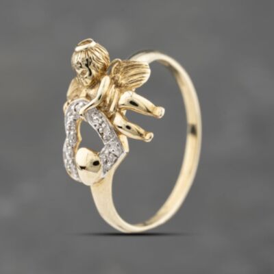 Pre-Owned 9ct Yellow Gold Diamond Cherub Holding Heart Dress Ring 43121326