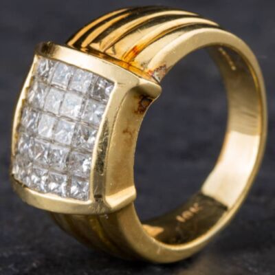 Pre-Owned 18ct Yellow Gold 1.50ct Princess Cut Diamond Pave Set Cluster Ring 4312136