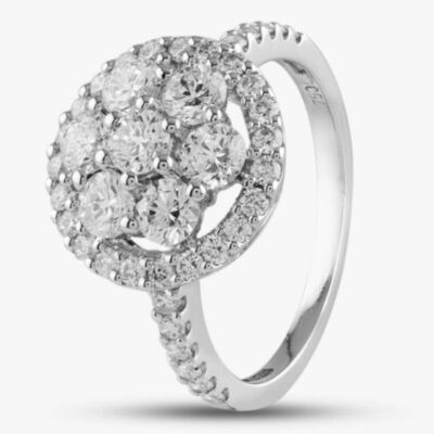 Pre-Owned 18ct White Gold Brilliant Cut Diamond Halo Cluster Ring 431215630