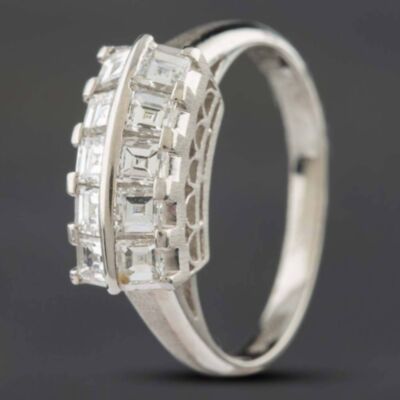 Pre-Owned Platinum 0.93ct Princess Cut Diamond Two Row Dress Ring 431215756