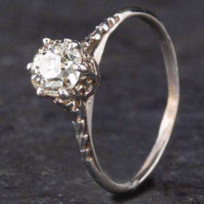 Pre-Owned Vintage White Gold 0.70ct Old Cut Diamond Solitaire Ring 4312192