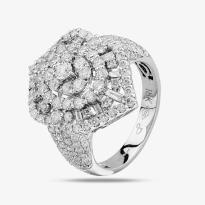 Pre-Owned 18ct White Gold 2.53ct Diamond Large Brilliant And Baguette Cut Cluster Ring 4312203