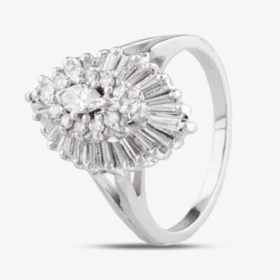 Pre-Owned 9ct White Gold Diamond Marquise Shape Cluster Ring 4312291