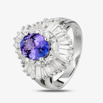 Pre-Owned 14ct White Gold Tanzanite and Diamond Ballerina Ring 4312351