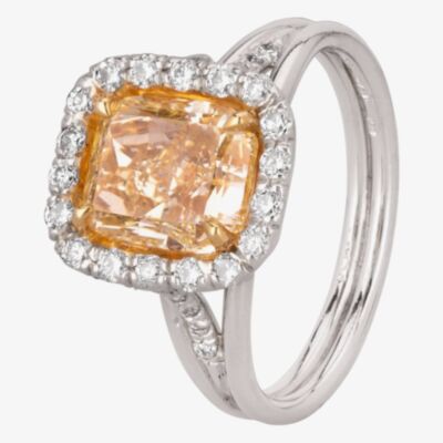 Pre-Owned Platinum 3.12ct Cushion Cut Yellow Diamond Halo Ring 
