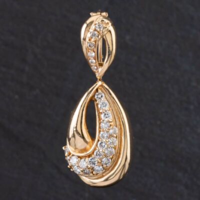 Pre-Owned 14ct Yellow Gold 1.0ct Brilliant Cut Diamond Teardrop Swirl Loose Pendant 4314035