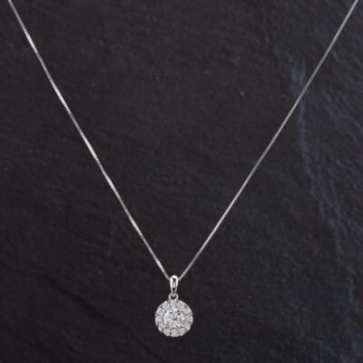 Pre-Owned 14ct White Gold 0.75ct Diamond 18 Inch Box Chain & Pendant 4314075