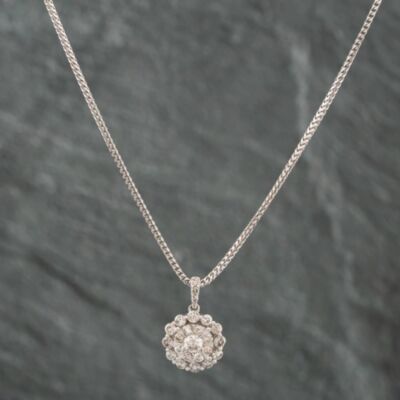 Pre-Owned 9ct White Gold 1.00ct Brilliant Cut Diamond Flower Cluster Pendant & 18 Inch Foxtail Chain 43141000