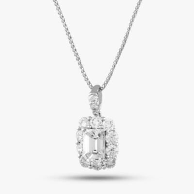 Pre-Owned Platinum 3.03ct Emerald Cut Diamond Pendant & 18ct White Gold 19 Inch Box Chain 43141001